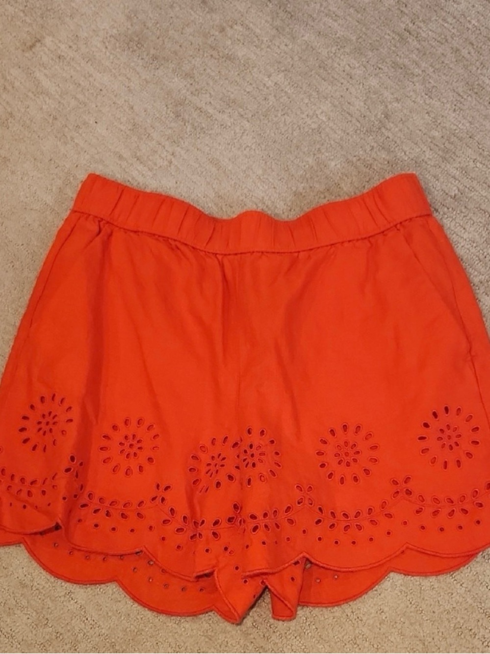 LOFT Orange Eyelet Scalloped Shorts